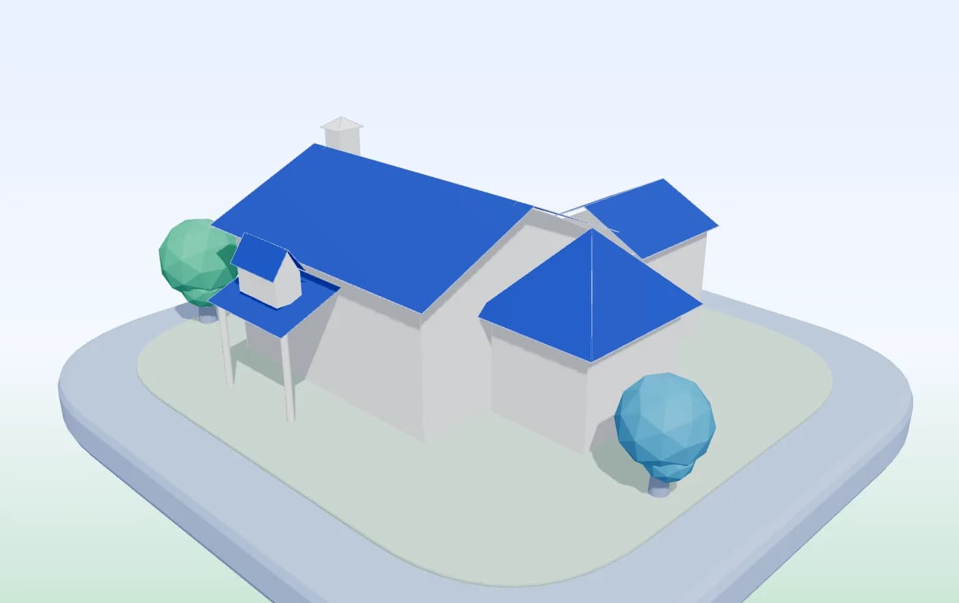 The same house with a new deep-blue standing-seam metal roof.